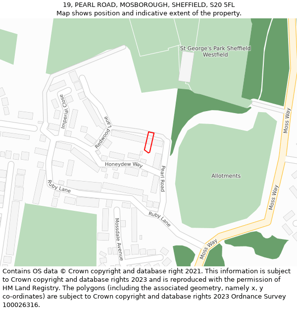 19, PEARL ROAD, MOSBOROUGH, SHEFFIELD, S20 5FL: Location map and indicative extent of plot