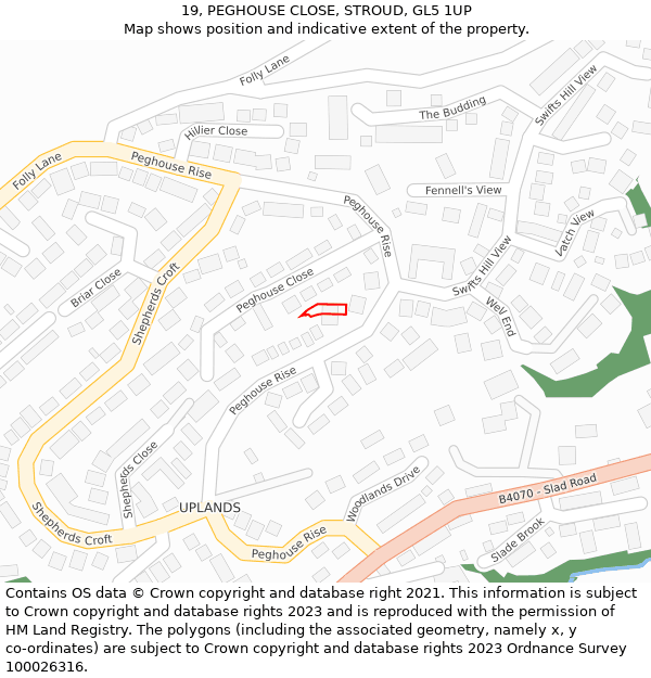 19, PEGHOUSE CLOSE, STROUD, GL5 1UP: Location map and indicative extent of plot