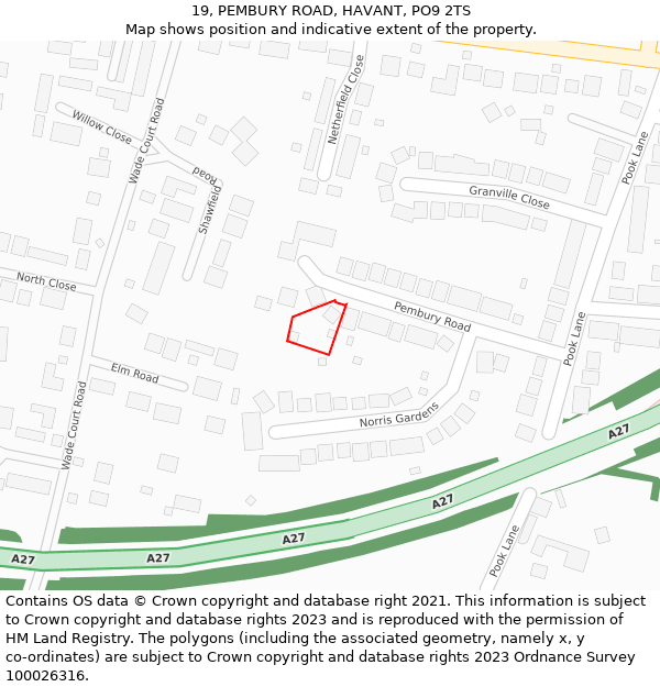 19, PEMBURY ROAD, HAVANT, PO9 2TS: Location map and indicative extent of plot