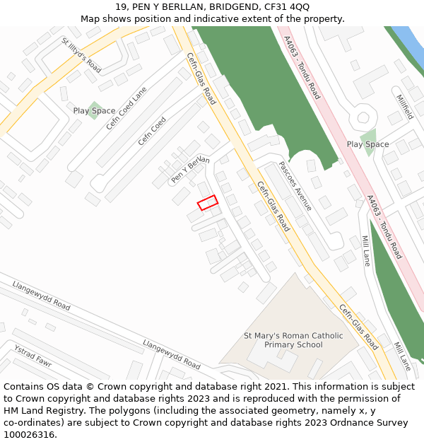 19, PEN Y BERLLAN, BRIDGEND, CF31 4QQ: Location map and indicative extent of plot