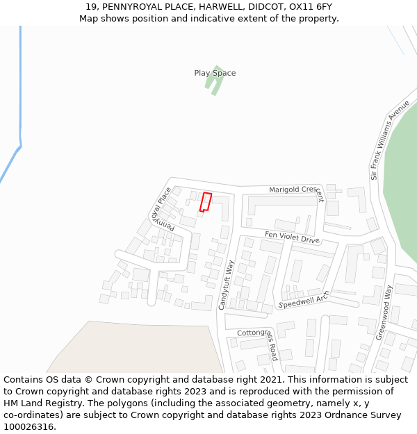 19, PENNYROYAL PLACE, HARWELL, DIDCOT, OX11 6FY: Location map and indicative extent of plot