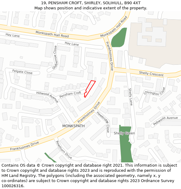 19, PENSHAM CROFT, SHIRLEY, SOLIHULL, B90 4XT: Location map and indicative extent of plot