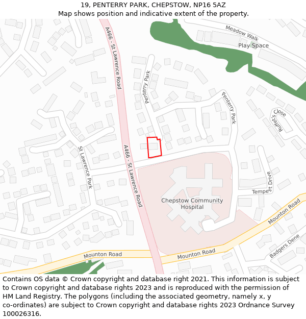 19, PENTERRY PARK, CHEPSTOW, NP16 5AZ: Location map and indicative extent of plot