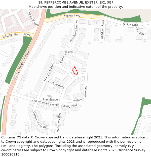 19, PEPPERCOMBE AVENUE, EXETER, EX1 3GF: Location map and indicative extent of plot