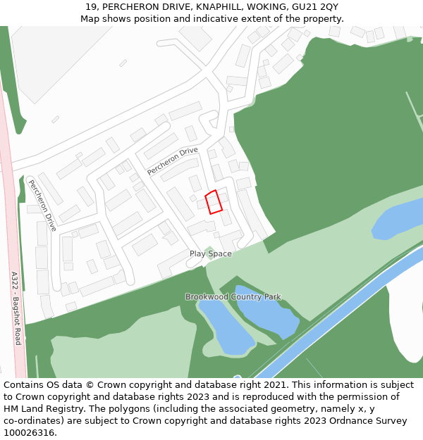 19, PERCHERON DRIVE, KNAPHILL, WOKING, GU21 2QY: Location map and indicative extent of plot