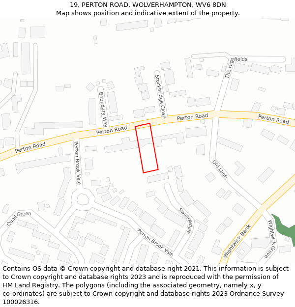 19, PERTON ROAD, WOLVERHAMPTON, WV6 8DN: Location map and indicative extent of plot