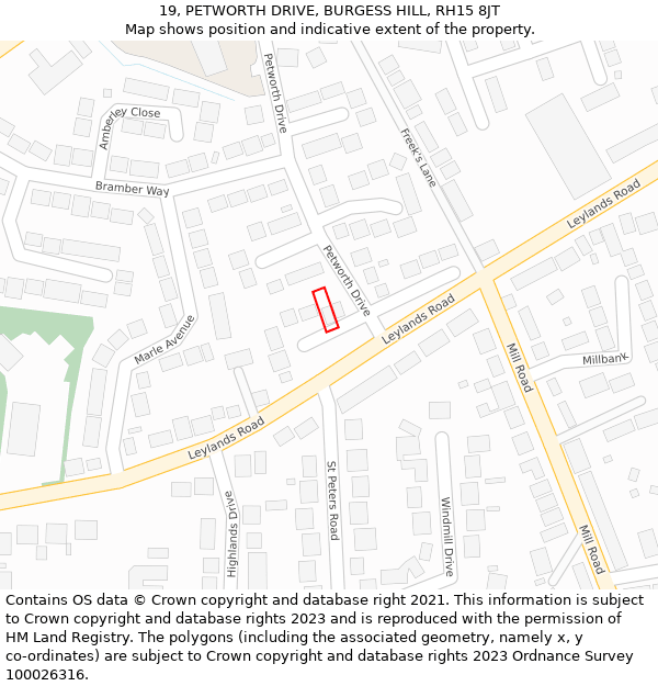 19, PETWORTH DRIVE, BURGESS HILL, RH15 8JT: Location map and indicative extent of plot