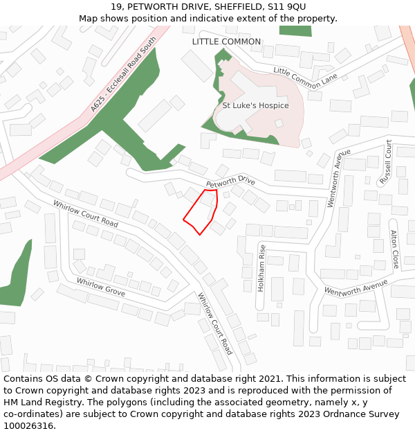 19, PETWORTH DRIVE, SHEFFIELD, S11 9QU: Location map and indicative extent of plot