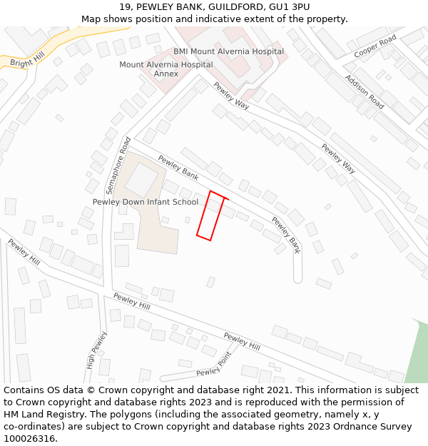 19, PEWLEY BANK, GUILDFORD, GU1 3PU: Location map and indicative extent of plot