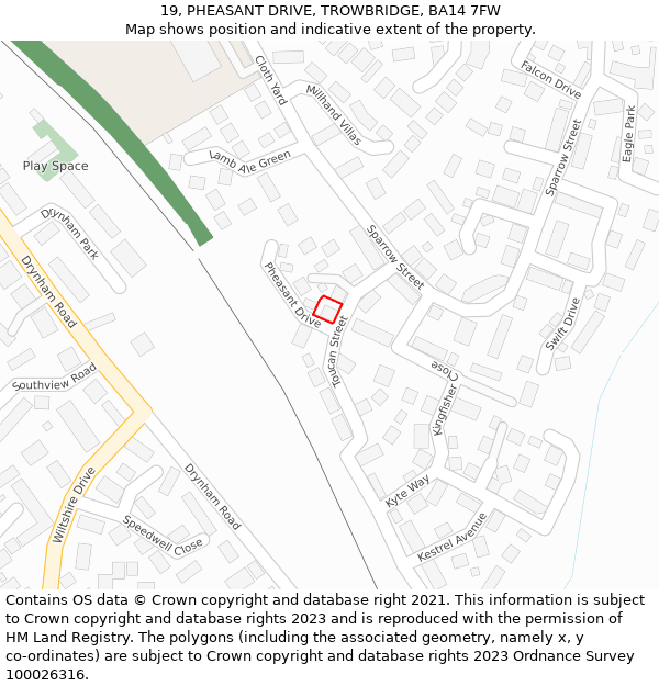 19, PHEASANT DRIVE, TROWBRIDGE, BA14 7FW: Location map and indicative extent of plot