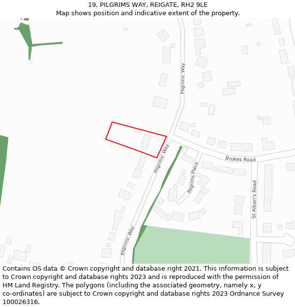 19, PILGRIMS WAY, REIGATE, RH2 9LE: Location map and indicative extent of plot