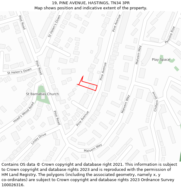 19, PINE AVENUE, HASTINGS, TN34 3PR: Location map and indicative extent of plot