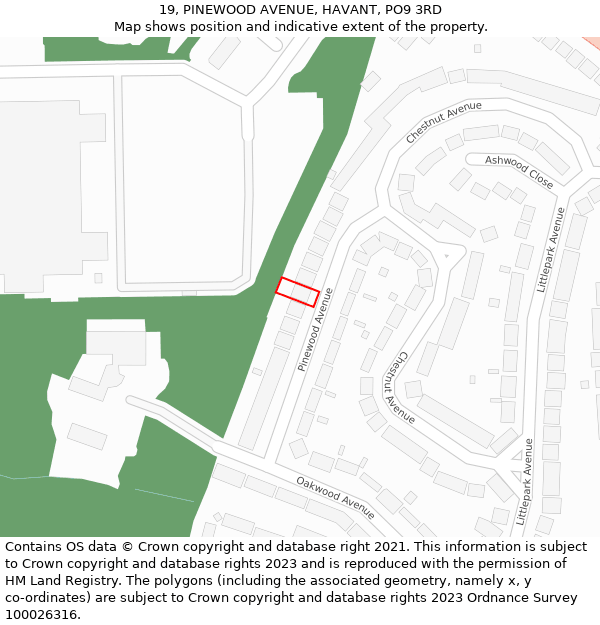 19, PINEWOOD AVENUE, HAVANT, PO9 3RD: Location map and indicative extent of plot