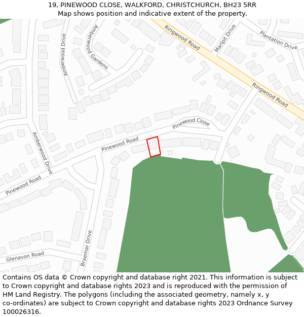 19, PINEWOOD CLOSE, WALKFORD, CHRISTCHURCH, BH23 5RR: Location map and indicative extent of plot