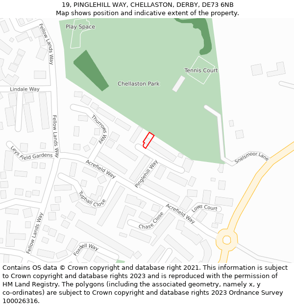 19, PINGLEHILL WAY, CHELLASTON, DERBY, DE73 6NB: Location map and indicative extent of plot
