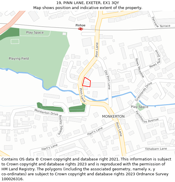 19, PINN LANE, EXETER, EX1 3QY: Location map and indicative extent of plot