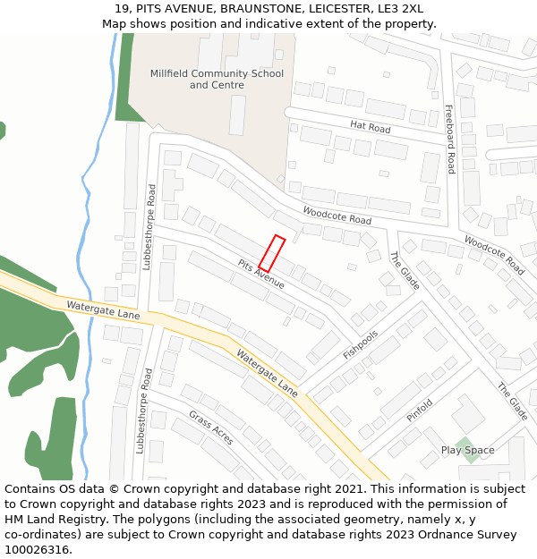 19, PITS AVENUE, BRAUNSTONE, LEICESTER, LE3 2XL: Location map and indicative extent of plot