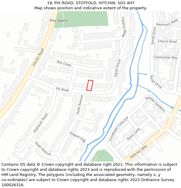 19, PIX ROAD, STOTFOLD, HITCHIN, SG5 4HY: Location map and indicative extent of plot