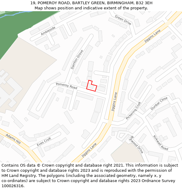 19, POMEROY ROAD, BARTLEY GREEN, BIRMINGHAM, B32 3EH: Location map and indicative extent of plot