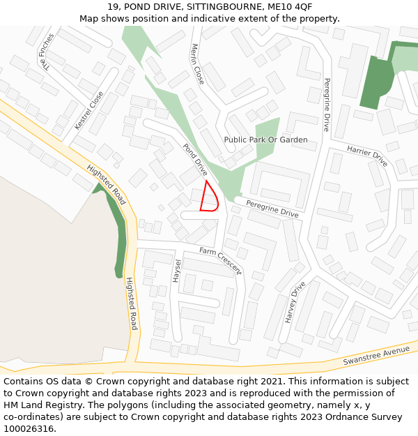 19, POND DRIVE, SITTINGBOURNE, ME10 4QF: Location map and indicative extent of plot