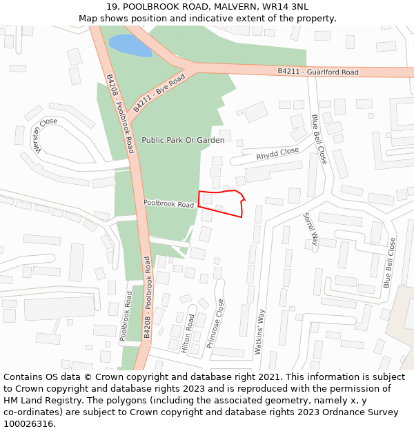 19, POOLBROOK ROAD, MALVERN, WR14 3NL: Location map and indicative extent of plot