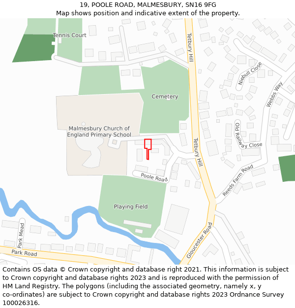 19, POOLE ROAD, MALMESBURY, SN16 9FG: Location map and indicative extent of plot