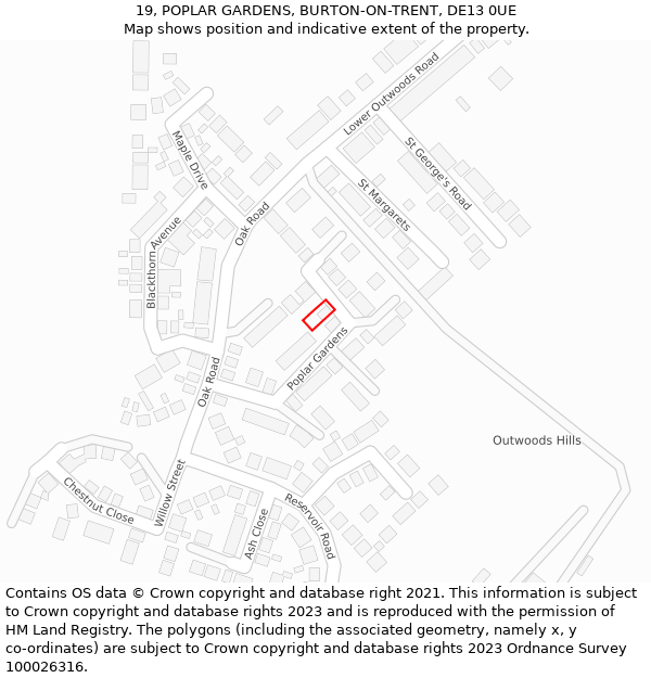 19, POPLAR GARDENS, BURTON-ON-TRENT, DE13 0UE: Location map and indicative extent of plot