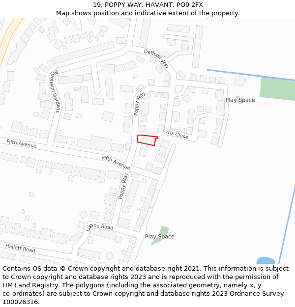 19, POPPY WAY, HAVANT, PO9 2FX: Location map and indicative extent of plot