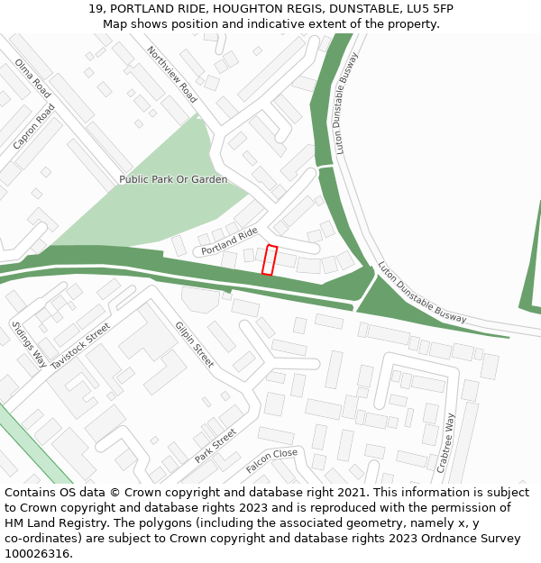 19, PORTLAND RIDE, HOUGHTON REGIS, DUNSTABLE, LU5 5FP: Location map and indicative extent of plot