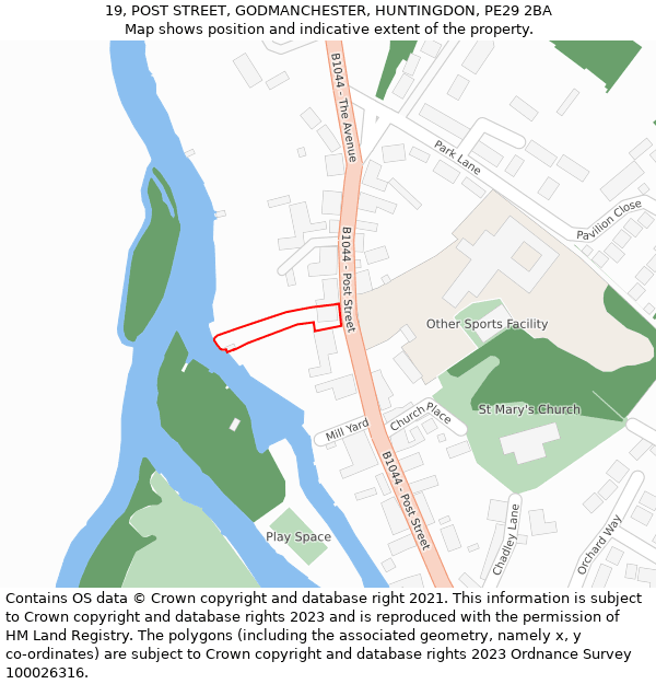 19, POST STREET, GODMANCHESTER, HUNTINGDON, PE29 2BA: Location map and indicative extent of plot