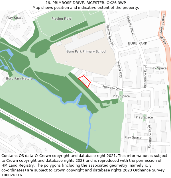 19, PRIMROSE DRIVE, BICESTER, OX26 3WP: Location map and indicative extent of plot