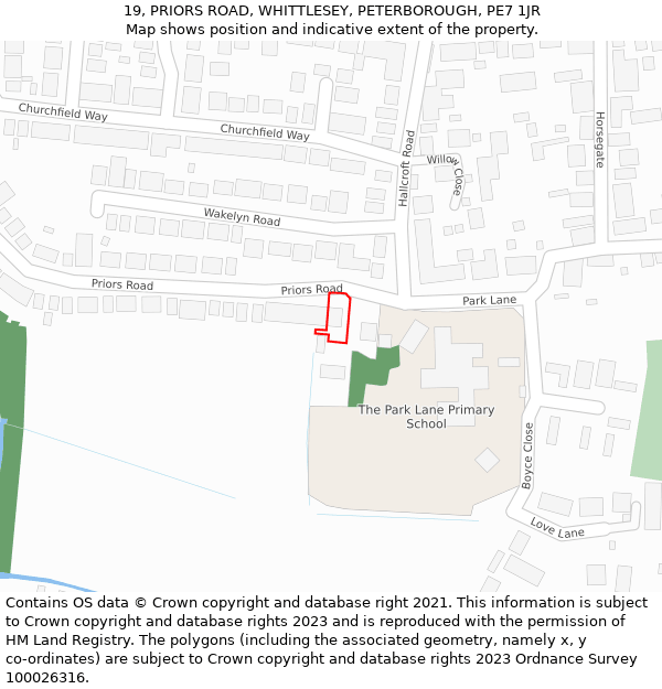 19, PRIORS ROAD, WHITTLESEY, PETERBOROUGH, PE7 1JR: Location map and indicative extent of plot