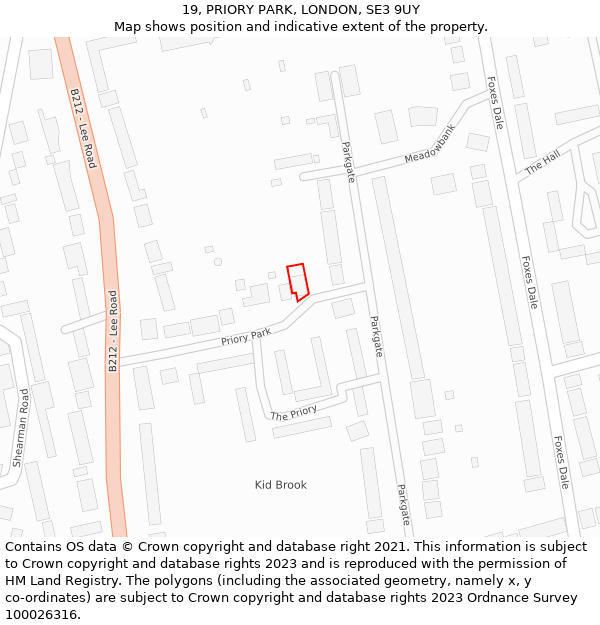 19, PRIORY PARK, LONDON, SE3 9UY: Location map and indicative extent of plot