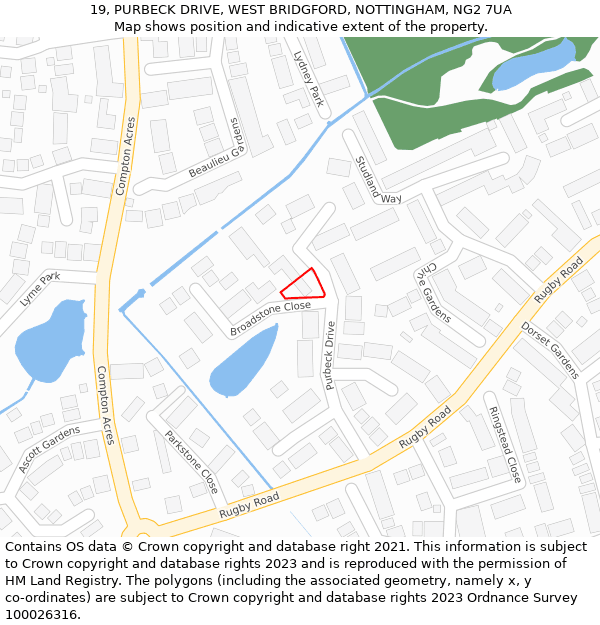 19, PURBECK DRIVE, WEST BRIDGFORD, NOTTINGHAM, NG2 7UA: Location map and indicative extent of plot