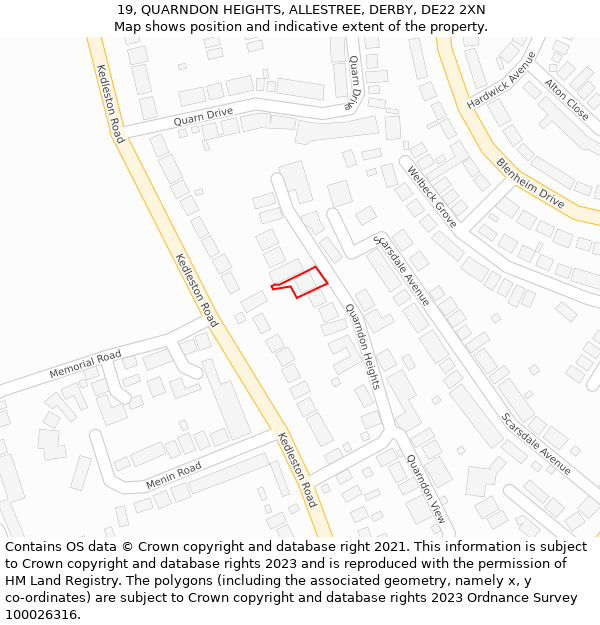 19, QUARNDON HEIGHTS, ALLESTREE, DERBY, DE22 2XN: Location map and indicative extent of plot