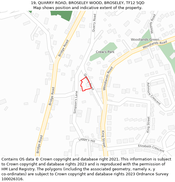 19, QUARRY ROAD, BROSELEY WOOD, BROSELEY, TF12 5QD: Location map and indicative extent of plot