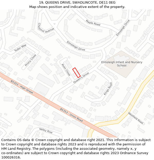 19, QUEENS DRIVE, SWADLINCOTE, DE11 0EG: Location map and indicative extent of plot