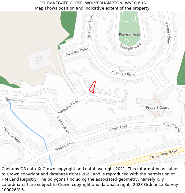 19, RAKEGATE CLOSE, WOLVERHAMPTON, WV10 6US: Location map and indicative extent of plot