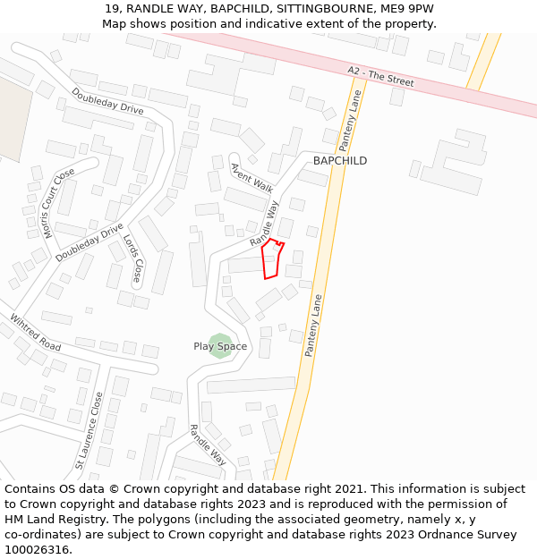 19, RANDLE WAY, BAPCHILD, SITTINGBOURNE, ME9 9PW: Location map and indicative extent of plot