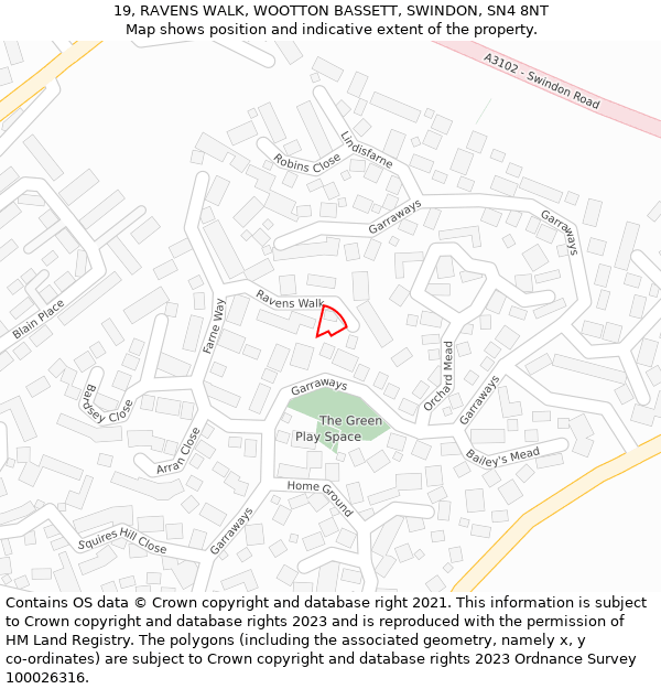 19, RAVENS WALK, WOOTTON BASSETT, SWINDON, SN4 8NT: Location map and indicative extent of plot