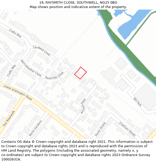 19, RAYSMITH CLOSE, SOUTHWELL, NG25 0BG: Location map and indicative extent of plot