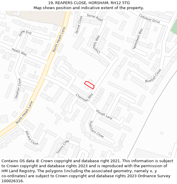 19, REAPERS CLOSE, HORSHAM, RH12 5TG: Location map and indicative extent of plot