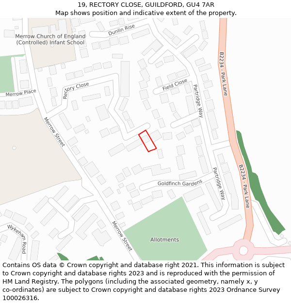 19, RECTORY CLOSE, GUILDFORD, GU4 7AR: Location map and indicative extent of plot