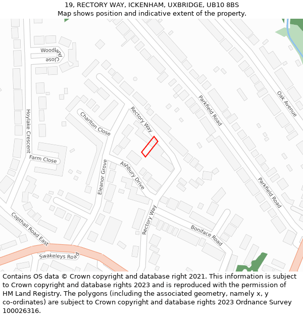 19, RECTORY WAY, ICKENHAM, UXBRIDGE, UB10 8BS: Location map and indicative extent of plot