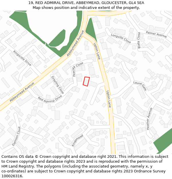 19, RED ADMIRAL DRIVE, ABBEYMEAD, GLOUCESTER, GL4 5EA: Location map and indicative extent of plot