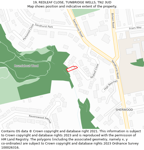 19, REDLEAF CLOSE, TUNBRIDGE WELLS, TN2 3UD: Location map and indicative extent of plot