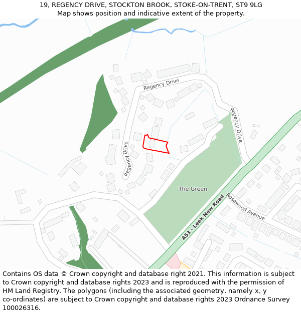 19, REGENCY DRIVE, STOCKTON BROOK, STOKE-ON-TRENT, ST9 9LG: Location map and indicative extent of plot