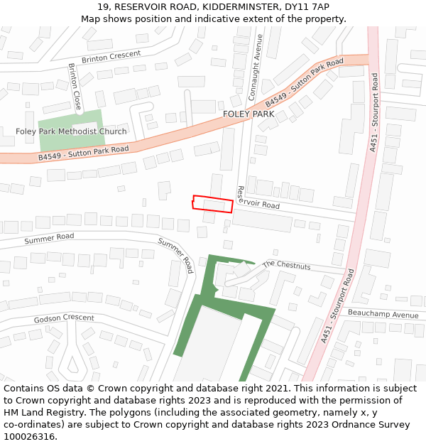 19, RESERVOIR ROAD, KIDDERMINSTER, DY11 7AP: Location map and indicative extent of plot