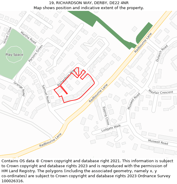 19, RICHARDSON WAY, DERBY, DE22 4NR: Location map and indicative extent of plot