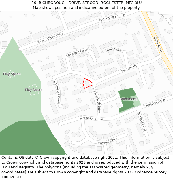 19, RICHBOROUGH DRIVE, STROOD, ROCHESTER, ME2 3LU: Location map and indicative extent of plot